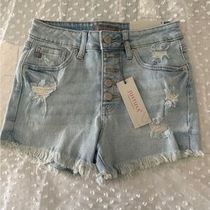 Justusa Light Blue Distressed High-Rise Denim Shorts Size S